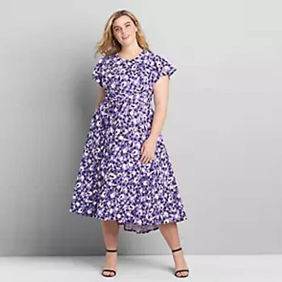 Lane Bryant Midi Dress 16 Petite Purple Floral Lena High-Low Flutter Sleeve NEW - Picture 1 of 10